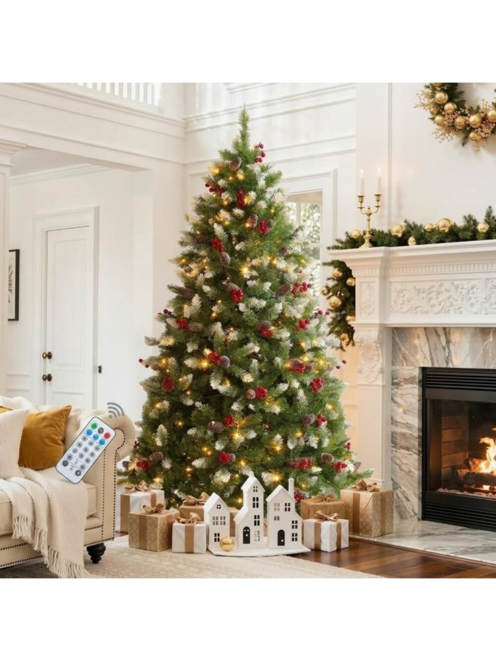 6FT Pre-Lit Christmas Tree with Pine Cones & Red Berries - 250 Warm White Lights